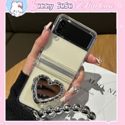 [CÓ SẴN] Ốp Z Flip 8 - Flip5 - Flip4 - Flip7 5G trong suốt popsocket tim viền tráng gương kèm dây và thanh bảo vệ bản lề 1