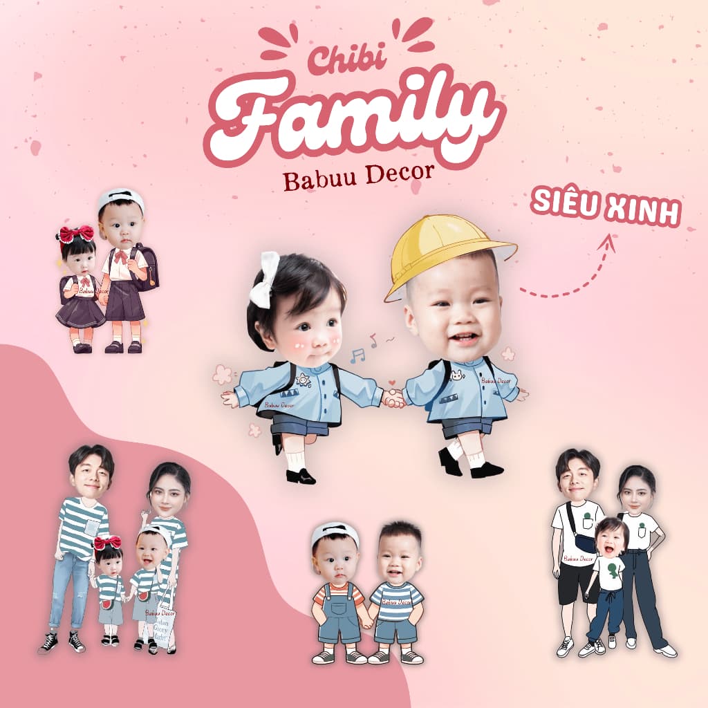 In chibi gia đình, chibi 2 anh em, chị em