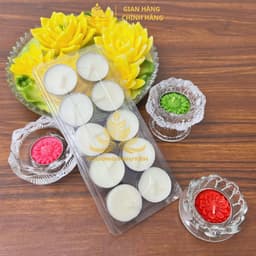 Vỉ 10 Viên Nến Xu Tealight Trơn Bơ Trường Nguyên Organic, Không Khói,  Nhiều Màu, Cúng Mụ, Xông Tinh Dầu, Dâng Lễ 7