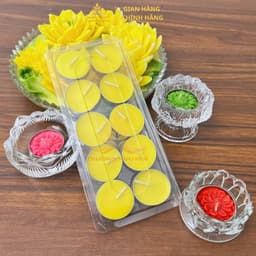 Vỉ 10 Viên Nến Xu Tealight Trơn Bơ Trường Nguyên Organic, Không Khói,  Nhiều Màu, Cúng Mụ, Xông Tinh Dầu, Dâng Lễ 2