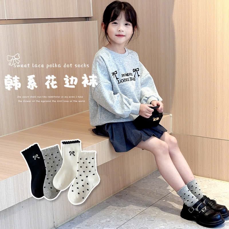 Set 5 Đôi Tất, Vớ họa tiết Nơ, Bi cho bé gái từ 1-12 tuổi mã te101 { V403 }
