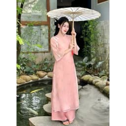 Set áo dài cách tân tơ thêu hoa 4 tà gài nút tàu đính charm tay lửng phối quần suông lụa latin xinh xắn hottrend 2026 5