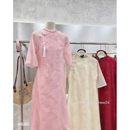 Set áo dài cách tân tơ thêu hoa 4 tà gài nút tàu đính charm tay lửng phối quần suông lụa latin xinh xắn hottrend 2026 9