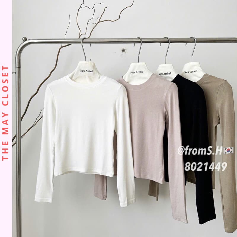 [Ảnh Thật - QCL1]  Áo Thun Nữ Dài Tay Cổ Tròn Ôm Dáng Basic Chất Cotton Mềm Mịn Co Giãn Chuẩn Tag JUNE Studio