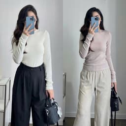 [Ảnh Thật - QCL1]  Áo Thun Nữ Dài Tay Cổ Tròn Ôm Dáng Basic Chất Cotton Mềm Mịn Co Giãn Chuẩn Tag JUNE Studio 8
