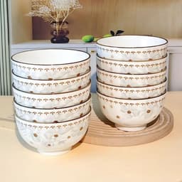Bộ Tô Chén Đĩa Sứ 19 Món Họa Tiết Hoa Dừa Đựng Thực Phẩm Có Nắp Đậy Tặng 3 Thố Sứ 6