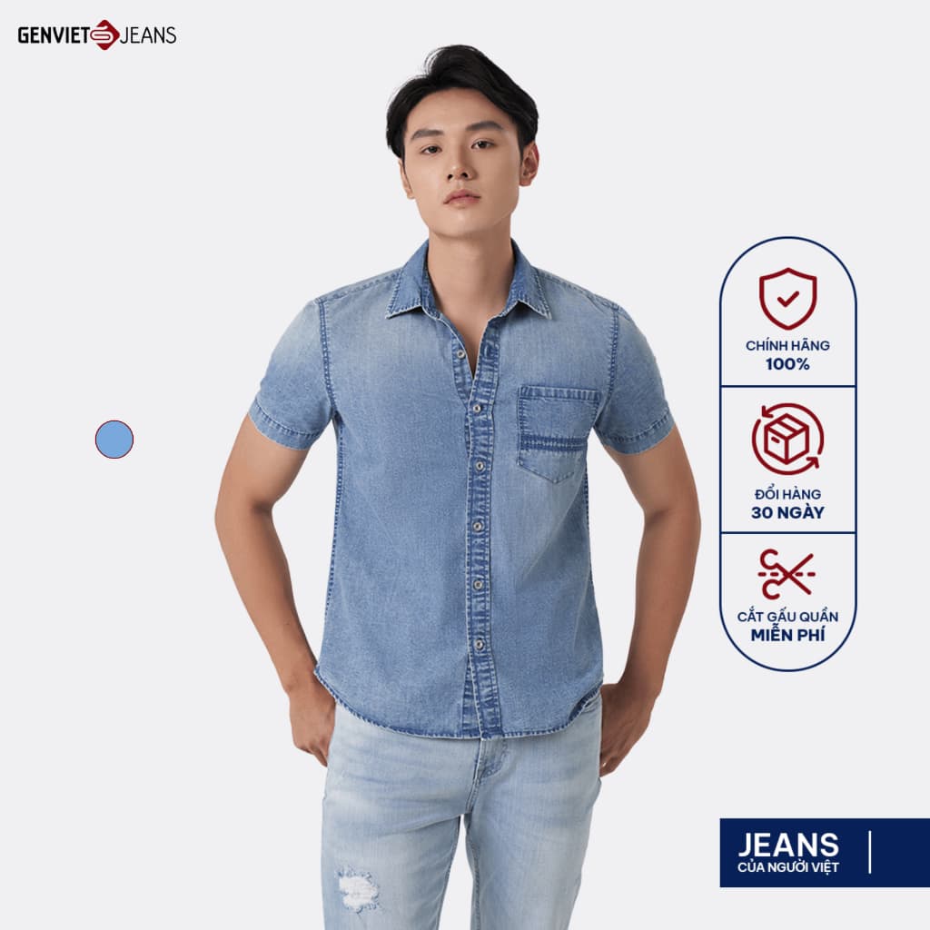[ẨN] Áo Sơ Mi Cộc Tay Nam GENVIET Vải Jeans Mềm Mại Siêu Thấm Hút, Áo Sơ Mi Suông Vừa Trẻ Trung Thoải Mái Khi Mặ 8569
