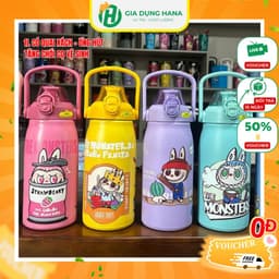 Bình Giữ Nhiệt Inox 304 Có Quai Xách Có Ống Hút Họa Tiết Dễ Thương Tặng Kèm Chổi Cọ Vệ Sinh - M181 1
