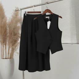 Set áo gile mix chân váy dáng dài 80cm kiểu dáng sang trọng lịch sự Evalover 8