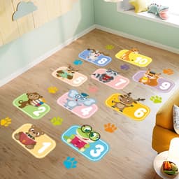 Decal dán tường, dán sàn nhà con thú, số cho bé trò chơi nhảy lò cò 3