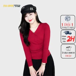 Áo thun nữ Dài tay Evalover cổ tim nhún eo  chất cotton Nhật co giãn 4 chiều Evalover 2