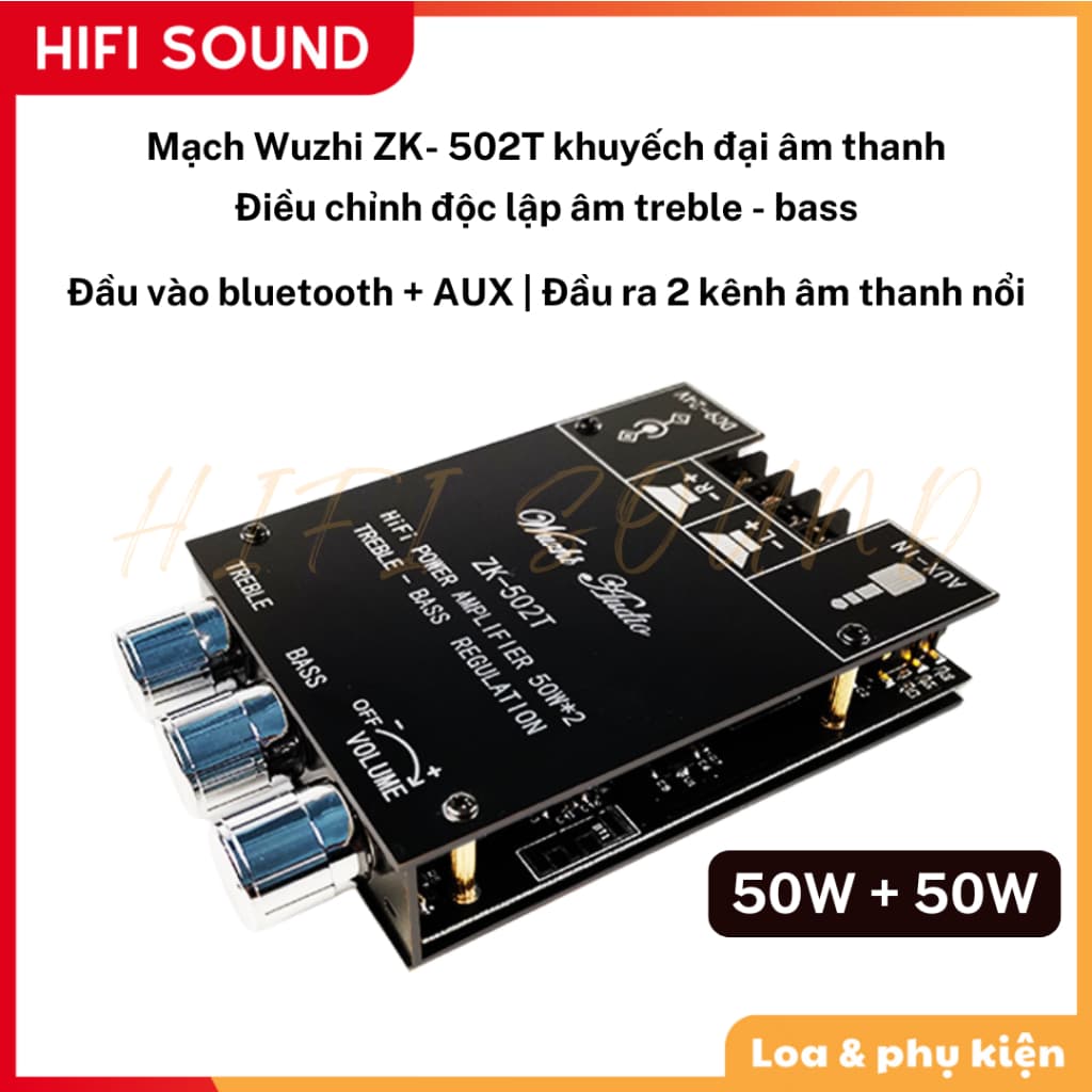 Wuzhi 502T Mạch khuyếch đại âm thanh Zk 502T bluetooth 5.0 TPA3116D2 2x50W chính hãng Wuzhi từ HiFiSound