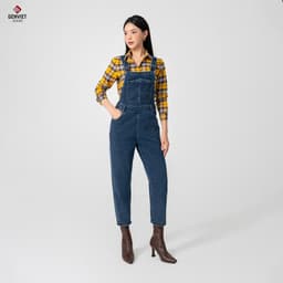 [ẨN] Yếm jean nữ quần dài GENVIET JEANS vải Denim dáng Col Thụng baggy bo ống ít co giãn năng độn 8416 5