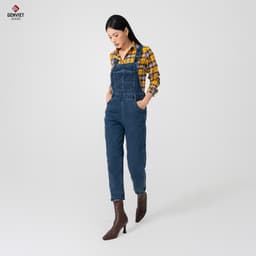 [ẨN] Yếm jean nữ quần dài GENVIET JEANS vải Denim dáng Col Thụng baggy bo ống ít co giãn năng độn 8416 6