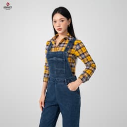 [ẨN] Yếm jean nữ quần dài GENVIET JEANS vải Denim dáng Col Thụng baggy bo ống ít co giãn năng độn 8416 4