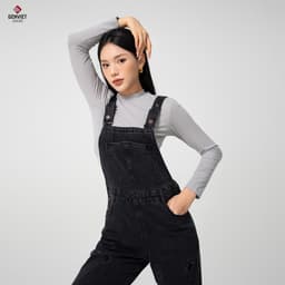 [ẨN] Yếm jean nữ quần dài GENVIET JEANS vải Denim dáng Col Thụng baggy bo ống ít co giãn năng độn 8416 7
