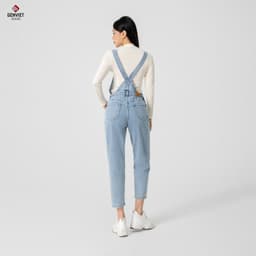 [ẨN] Yếm jean nữ quần dài GENVIET JEANS vải Denim dáng Col Thụng baggy bo ống ít co giãn năng độn 8416 3