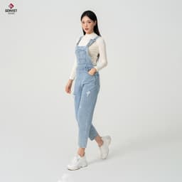 [ẨN] Yếm jean nữ quần dài GENVIET JEANS vải Denim dáng Col Thụng baggy bo ống ít co giãn năng độn 8416 2