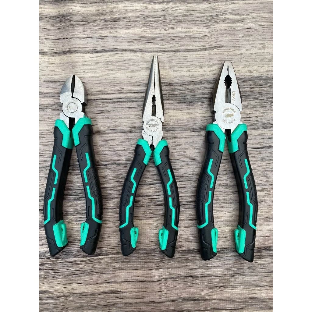 Bộ 3 Kìm điện, Kìm cắt, Kìm nhọn 6' 8' GoFuther - đầu kìm thép CR-V, tay bọc nhựa PVC