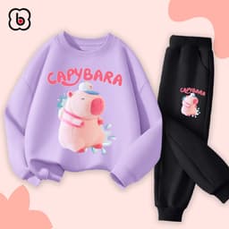 Bộ nỉ cho bé gái BabyloveGO đồ bộ thu đông cho bé bộ dài tay in hình Capybara độc đáo BN-CAP15 4