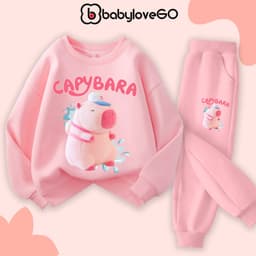 Bộ nỉ cho bé gái BabyloveGO đồ bộ thu đông cho bé bộ dài tay in hình Capybara độc đáo BN-CAP15 1