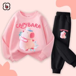 Bộ nỉ cho bé gái BabyloveGO đồ bộ thu đông cho bé bộ dài tay in hình Capybara độc đáo BN-CAP15 2