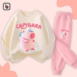 Bộ nỉ cho bé gái BabyloveGO đồ bộ thu đông cho bé bộ dài tay in hình Capybara độc đáo BN-CAP15 5