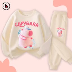 Bộ nỉ cho bé gái BabyloveGO đồ bộ thu đông cho bé bộ dài tay in hình Capybara độc đáo BN-CAP15 6