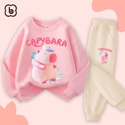 Bộ nỉ cho bé gái BabyloveGO đồ bộ thu đông cho bé bộ dài tay in hình Capybara độc đáo BN-CAP15 9