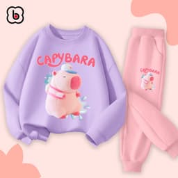 Bộ nỉ cho bé gái BabyloveGO đồ bộ thu đông cho bé bộ dài tay in hình Capybara độc đáo BN-CAP15 8