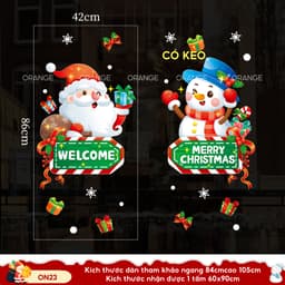 Decal noel 2027 trang trí cửa kính ON23 có sẵn keo 3