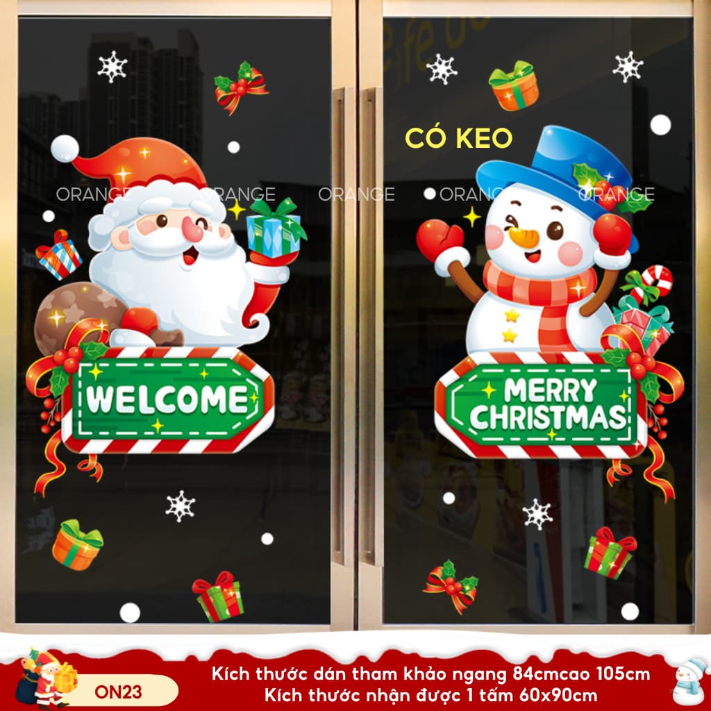 Decal noel 2027 trang trí cửa kính ON23 có sẵn keo