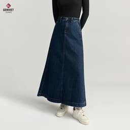 Chân váy jean midi dáng A suông GENVIET JEANS vải denim cạp cao giấu bụng tôn eo 8831 4