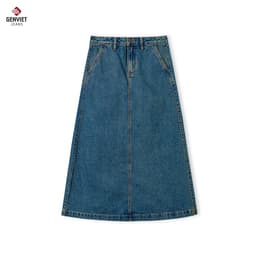 Chân váy jean midi dáng A suông GENVIET JEANS vải denim cạp cao giấu bụng tôn eo 8831 5