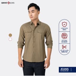 Áo Sơ Mi Dài Tay Nam GENVIET Vải Thô Dáng Ôm Vừa, đứng form 8421 2