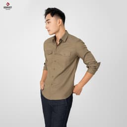 Áo Sơ Mi Dài Tay Nam GENVIET Vải Thô Dáng Ôm Vừa, đứng form 8421 7