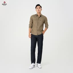 Áo Sơ Mi Dài Tay Nam GENVIET Vải Thô Dáng Ôm Vừa, đứng form 8421 6