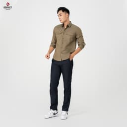 Áo Sơ Mi Dài Tay Nam GENVIET Vải Thô Dáng Ôm Vừa, đứng form 8421 8