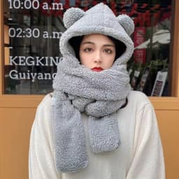 Mũ lông tai gấu kèm khăn quàng cổ bao tay 3 trong 1 ấm áp 5