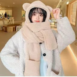 Mũ lông tai gấu kèm khăn quàng cổ bao tay 3 trong 1 ấm áp 7