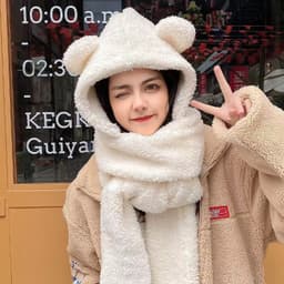 Mũ lông tai gấu kèm khăn quàng cổ bao tay 3 trong 1 ấm áp 9