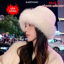 Mũ lông nữ Mũ len lông Mông Cổ Nón beret phủ lông nhân tạo giữ ấm phong cách Mông Cổ dày dặn thời trang MU112 SLEEPY 1