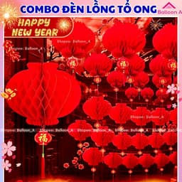 Combo 30/50/100 Cái Lồng Đèn Tổ Ong Đỏ Treo Trang Trí Tết 2026 1