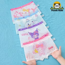 Combo 4 quần chíp đùi GẤU DÂU chất mát lạnh DẠNG LƯỚI cho bé gái dễ thương, quần lót tam giác cotton thoáng mát co giãn 4
