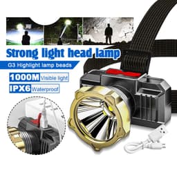 Đèn Pin Đội Đầu Siêu Sáng Kèm Sạc Chống Nước, Đèn LED Chiếu Xa Siêu Sáng- Dây Đeo Dung Lượng Cao 1