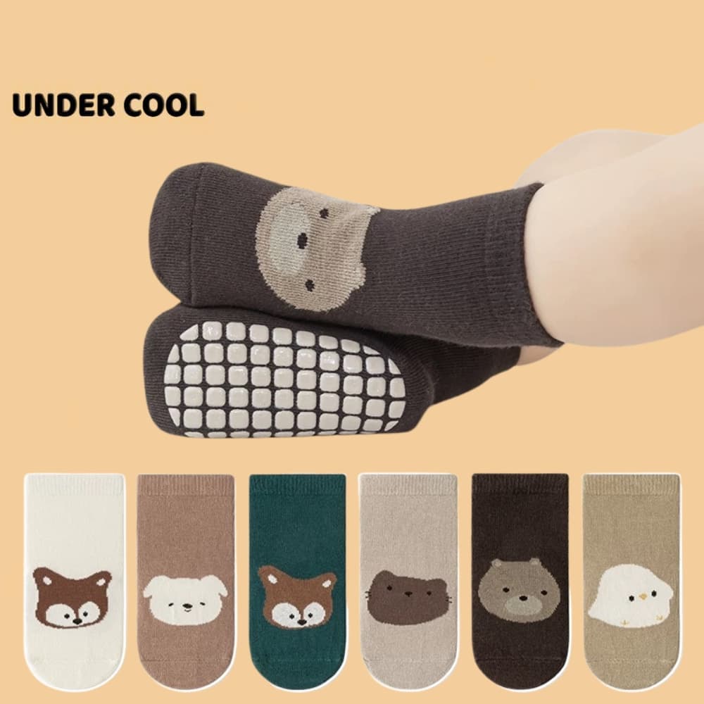 Set 5 Đôi Tất Trẻ Em UNDERCOOL Hình Chó Trắng Cotton Chống Trơn Trượt Unisex Đi Cực Xinh TC81
