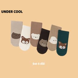 Set 5 Đôi Tất Trẻ Em UNDERCOOL Hình Chó Trắng Cotton Chống Trơn Trượt Unisex Đi Cực Xinh TC81 2