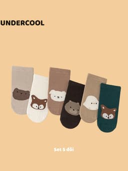 Set 5 Đôi Tất Trẻ Em UNDERCOOL Hình Chó Trắng Cotton Chống Trơn Trượt Unisex Đi Cực Xinh TC81 11