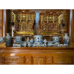 HG000 Bộ 20 Món Đồ Thờ Cúng Ban Thờ dài 1m7-2m TẶNG Thất Bảo, Tro Nếp, Nước Thơm Men rạn đắp nổi Bát Tràng 8