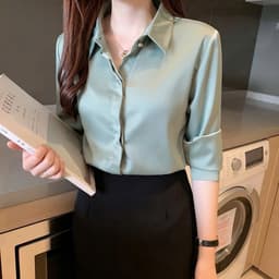 Áo sơ mi nữ tay lỡ, áo nữ công sở,  vải lụa bóng ngọc trai fom vừa thoáng Mát Phong Cách Trẻ Trung Năng Động A4671 6